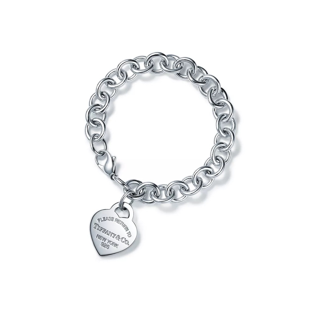 Return to Tiffany & Co. Silver Chain Bracelet with Heart Charm 7inch